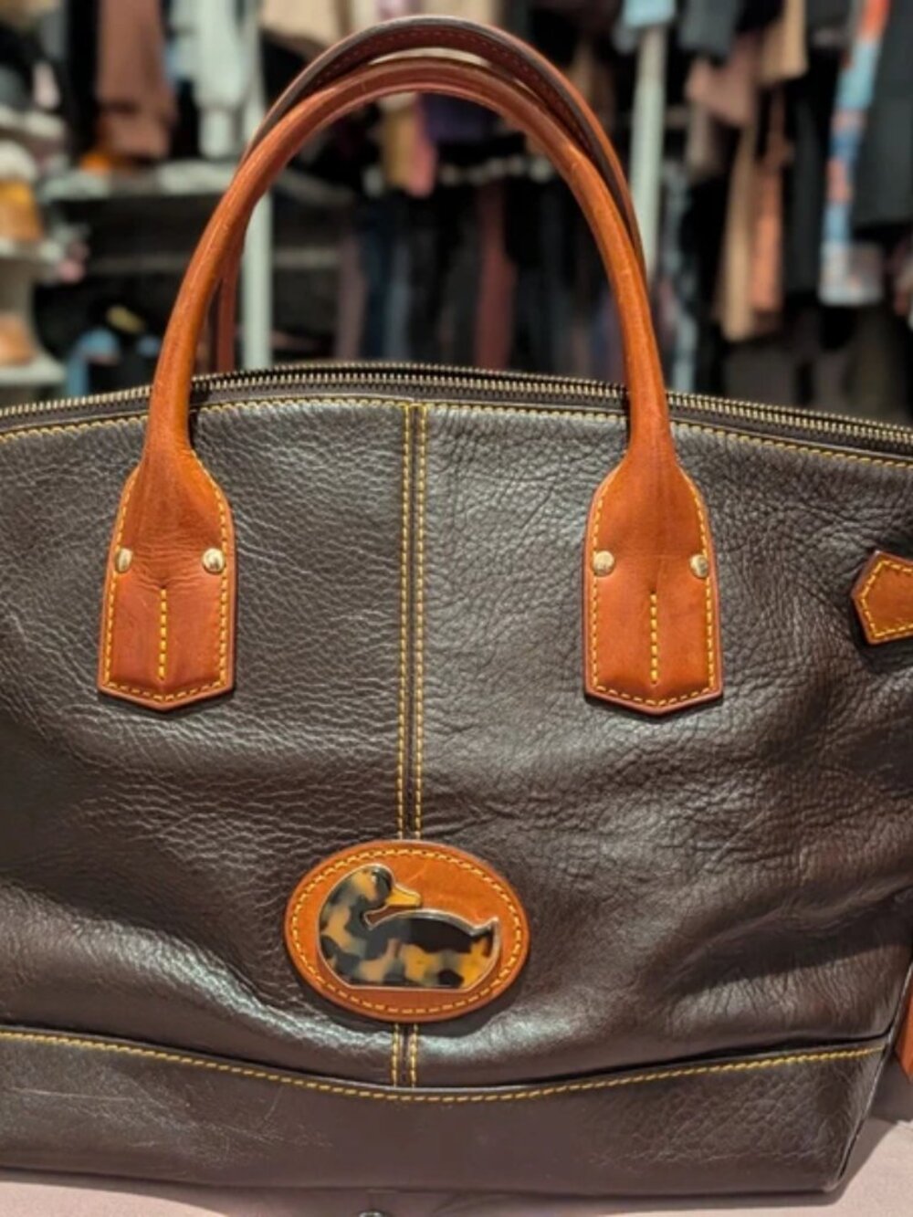 VTG Dooney & bourke fairfeild champosa leather tote handbag tortoise shell duck